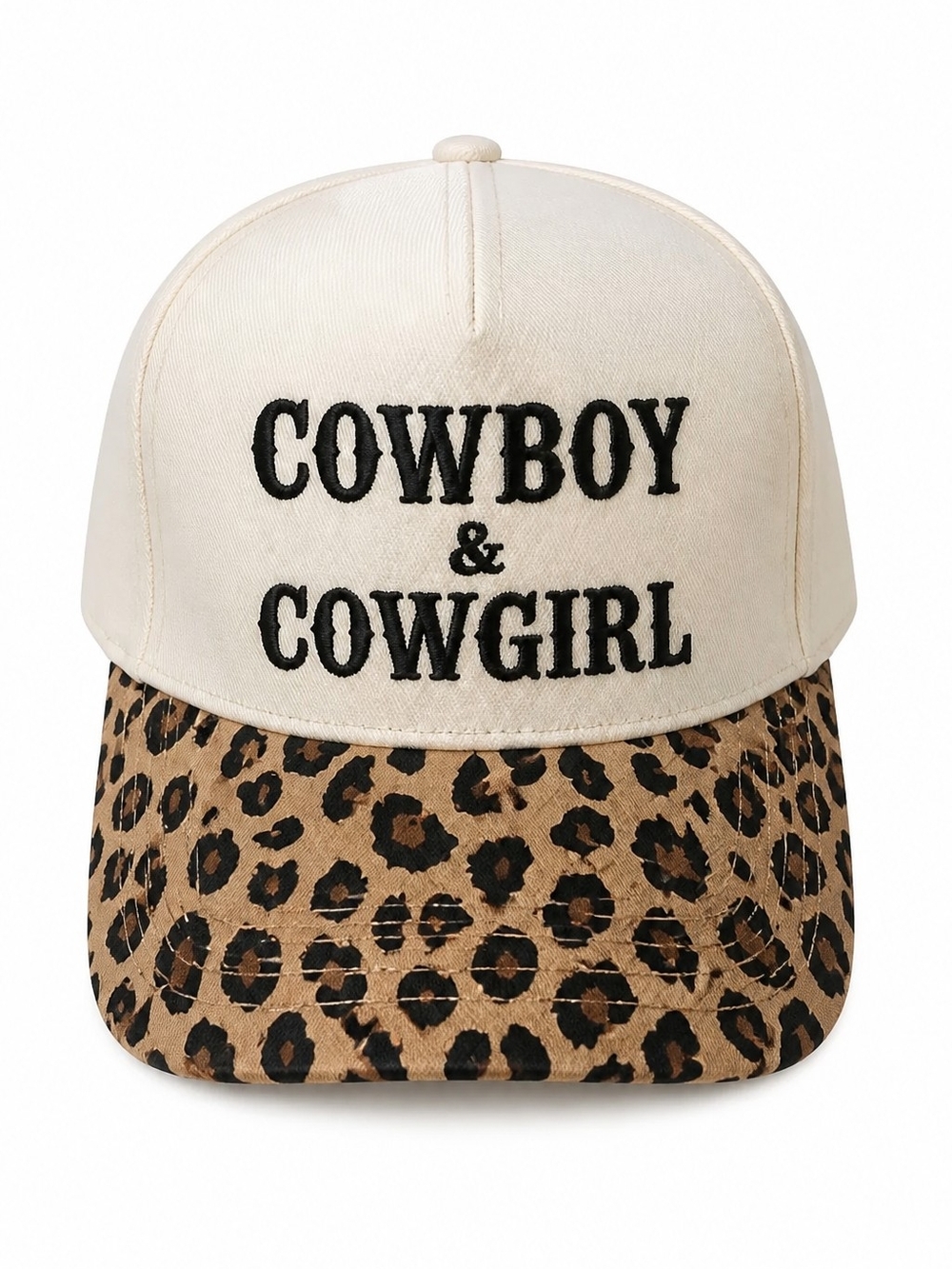Cowboy & Cowgirl Leopard Brim Trucker Hat - Cream & Brown